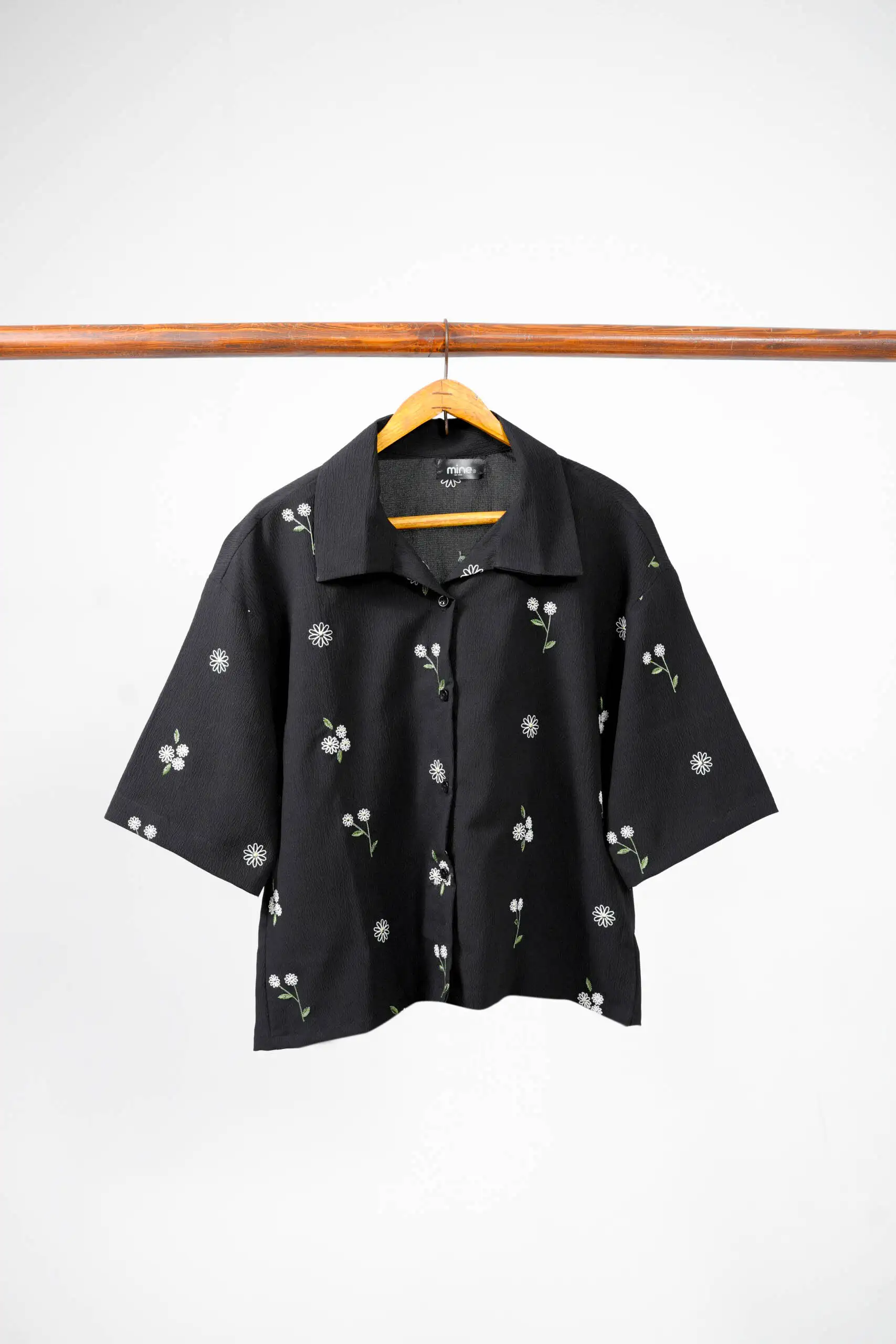 Black Embroidered Cropped Shirt