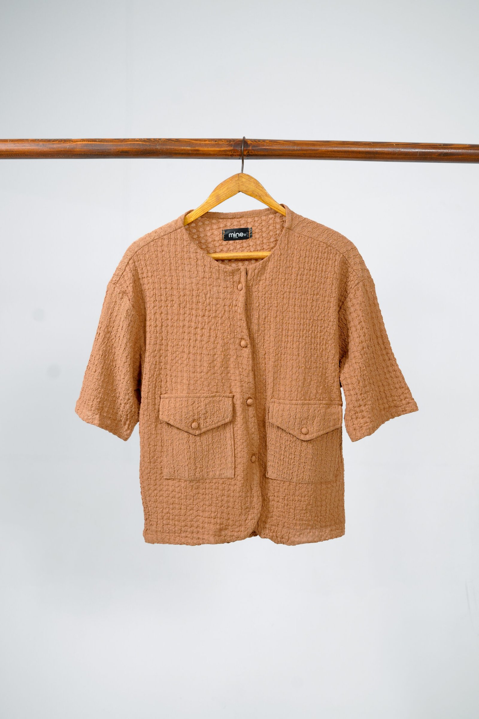 Chocolate brown textured cropped shirt for women – Minefits Pakistan