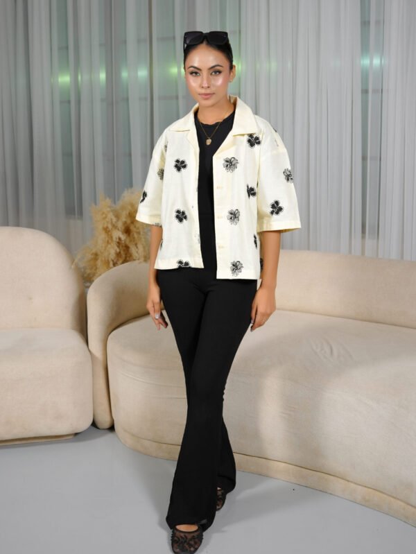 Women's ivory embroidered cropped shirt full view – Minefits Pakistan