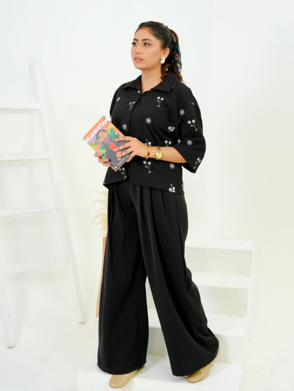 Black Cropped Embroidered Shirt